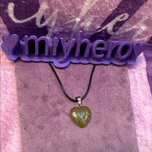 Desert Sand Polished Stone Crystal Heart Pendant with Faux Leather Necklace